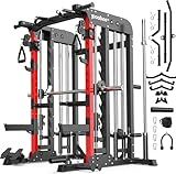 Pooboo Multi-Functional Machine Power Cage, 2000LB Squat Rack, LAT-Pull Down System, Dual Pulley Cable Crossover System, Home Gym Workout Machine with Strength Training Attachments (P43-Pro)