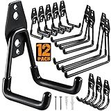 HUPBIPY 12 Pack Garage Hooks Heavy Duty Utility Steel with Anti-Slip Coating Wall Mount Storage Organizer for Hanging Power and Garden Tools, Ladders, Hose, Bikes, Ropes, Bulk Items, and More