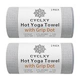 CYCLXY 2 Pack Hot Yoga Towel with Grip Dot，Stickyfiber Yoga Mat Towels Non Slip for Hot Yoga,Absorbent Microfiber Sweat Anti-Slip Cover,Bikram,Pilates,Exercise