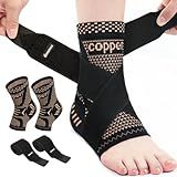 INDEEMAX Ankle Brace for Women & Men, Ankle Compression Sleeve Support Copper Infused Ankle Brace for Sprained Ankle, Plantar Fasciitis Sports, Achilles Tendonitis Pain Relief, Copper Black, M
