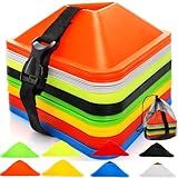 Tlence 48 Pack Triangle Soccer Cones, Flexible Agility Cones with Carry Bag and Strap, Sports Drill Cones for Training, Plastic Traffic Marker Cones for Football Basketball Coaching, 8 Colors