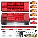 Lcrslitx Boat Trailer Light Kit, IP68 Submersible LED Trailer Tail Lights with 3rd Brake Light Bar, Stop Turn License Side Marker Lights, 25FT Wiring Harness, DOT FMVSS108 for Over 80" Truck RV Camper
