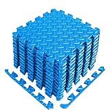 A2ZCARE Puzzle Exercise Mat with EVA Foam Interlocking Tiles - Interlocking Floor Mats for Gym Equipment - Ideal for Home Gym, Aerobic, Yoga and Pilates (Blue (12pcs with Border Tiles))