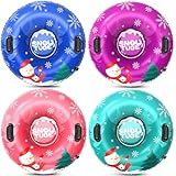 Menmek Snow Tube, Set of 4 Snowman Snow Tubes for Kids & Adults, Durable Cold-Resistant Inflatable Snow Sled, Sledding Heavy-Duty with Hard Bottom & Handles, Perfect Family Snow Toys Xmas Winter Gifts