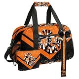 Cheer Duffel Bag with Makeup Bag & Bow Keychain, Cheerleading Dance Gymnastics Travel Sport Bag (Orange&Black)