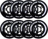 Rollerex VXT500 Inline Skate Wheels 8-Pack - 85A Durable Roller Blade Wheels for Indoor & Outdoor Skating - Fits Standard 608 Bearings (Steel Black, 90mm)