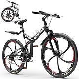 Outroad 26 Inch Mountain Bike,21-Speed Foldable Bike for Adult,Dual Suspension High-Carbon Steel MTB Foldable Bicycle,Dual Disc Brake Folding Bikes for Adult,Men and Women,HM-Black