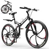 MarKnig 26 Inch Adult Folding Bikes/Mountain Bikes, 21 Speeds Mountain Bicycles with Full Suspension, Dual Disc Brake, High Carbon Steel Frame, Foldable Bike for Men/Women/Teen, HM-Black