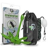 Kayak Anchor Kit - 3.5 lb, Green - Folding Grapnel Anchor with 25 ft Rope