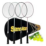 Senston Professional Badminton Rackets Set of 4 - Carbon Fiber, 6 Shuttlecocks, 4 Grips & Bag for Backyard Games | 90g Lightweight