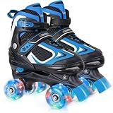 Kids Roller Skates for Boys - Blue for Big Kids Age 7 8 9 10 - Adjustable All Light up Wheels Indoor Outdoor Sports Birthday Gift for Son and Grandson