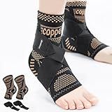 INDEEMAX Ankle Brace for Sprained Ankle Compression Sleeve, 2 Pack Copper Infused Ankle Support Brace for Women & Men, Plantar Fasciitis Relief Achilles Tendonitis, Sports Running, Copper Black, L
