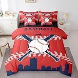 Erosebridal 7 Pcs Comforter Set Twin Size,Baseball Fans Bed in a Bag with Flat Sheet and Fitted Sheet for Kids and Adults,Baseball Team Bedding Set with Pillowcases and Cushion Cases