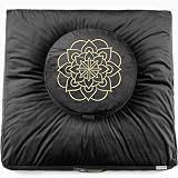 Hihealer Meditation Cushion Set Large Velvet Floor Pillow & Traditional Tibetan Yoga Bolster for Adults Zafu Meditation Mat with Buckwheat Filling (Black)