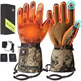 TIDEWE Heated Gloves for Men & Women, Hunting Waterproof Rechargeable Gloves with 2 Battery Packs, 3 Heat Settings, 3M Cotton Insulated for Skiing & Fishing（L, Veil Camo