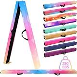 FC FUNCHEER 6FT/9FT Folding Balance Beam for Kids- Gymnastics Foam Floor Beam,Anti-Slip Bottom with Carrying Bag, Faux Suede Covered,Gymnastics Equipment for Home (Faux Suede, Colorful Rainbow, 6FT)