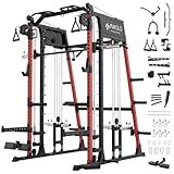 Mikolo Smith Machine, 2200lbs Squat Rack with LAT-Pull Down System & Cable Crossover Machine, Power Rack and Packages