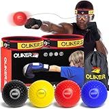 OLIKER Boxing Reflex Ball for Kids, 4 Levels Boxing Ball with 2 Headbands, 1 Pair Gloves and 1 Goggles, Perfect for Reaction, Punching Speed and Hand Eye Coordination Training (Yellow+Red+Black+Blue)