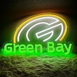 Football Team Neon Sign, Cool Dimmable Light Up Led Football Team Sign Merch Logo Hanging USB Powered for Wall Decor, Man Cave, Bedroom, Game Room Deco, Birthday Christmas Gift for Kids Boys Fans (Green Bay)