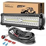 NAOEVO 12 Inch LED Light Bar, 300W 30000LM LED Offroad/Driving/Fog Lights with Wiring Harness Kit, Spot Flood Work Lights for Truck UTV ATV Golf Cart Boat, 1 Pc (White)