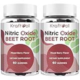Kraftvoll Nitric Oxide Beet Root Gummies 6000MG - Sugar-Free, Mixed Berry Flavor with Grapeseed Powder, Pomegranate, Vitamin C & B12 - Pre-Workout Energy - 60 Gummies (2 Bottles)