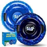 Snow Tube, WOLKEK 2 Pack 40" Inflatable Snow Sled for Kids and Adult, Thickened Heavy Duty Hard Bottom Sleds for Snow with Handles, Winter Toys for Outdoor Sledding Snow Tube Sports