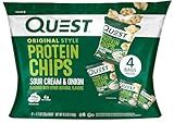 Quest Nutrition Sour Cream & Onion Protein Chips, 19g Protein, 4g Net Carbs, Low Carb, Gluten Free, 1.1 oz, 4 count