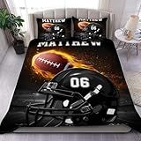 WAZARO Custom Football Helmet on Fire Bedding Set, Football Bed Set Twin Full Queen King Size Bedspreads, Rugby Bedding, Sport Fans Home Decor