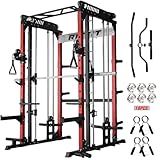 RitFit M1 Pro Smith Machine with Cable Crossover System, Multi-Function Squat Rack Power Cage for Home Gym, Power Rack and Packages Red