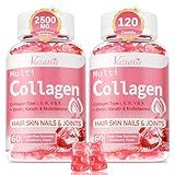 2 Pack Sugar Free Collagen Gummies for Women & Men | Hydrolyzed Collagen Peptides for Hair Skin & Nails | MultiCollagen Protein Type I II III V X with Biotin & Vitamin C | Strawberry Flavor, 120 Count