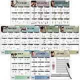 Merka Workout Cards & Wall Pilates Charts for Women - 11.8 x 17.7 in Multicolor Waterproof Laminated Set - Daily Workout Planner & Exercise Charts - Pilates Guide with Challenge Calendar