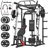 SunHome Smith Machine with Bench and 230LBS BP, 2000LBS Power Cage Squat Rack with Smith Bar, Two LAT Pull-Down Systems, Cable Crossover Machine and and More Cable Attachment for Home Gym