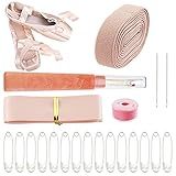SUPERFINDINGS Pointe Shoe Professional Stitch and Sewing Kit Including Satin Ribbon, 2m Rubber Cord, 45m Sewing Thread, 2pc Leather Sewing Stitching Needle, 1pc Thread Cutter and Others