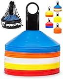 Pro Disc Cones (Set of 50) - Agility Soccer Cones with Carry Bag and Holder for Sports Training, Football, Basketball, Coaching, Practice Equipment, Kids - Includes 15 Best Drills Book (Multi-Color)