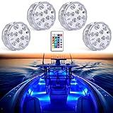 Seaponer Boat Lights Wireless Battery Operated, Waterproof Marine Led Light for Deck Courtesy Interior Lights, Fishing Kayak Duck Jon Bass Boat, RGB Multi Color Remote Controlled, 4pcs