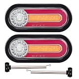 Partsam 2PCS 6 Inch Oval LED Trailer Tail Lights with Halo Glow 54 LEDs, 4-in-1 Stop Turn Tail Brake Reverse Combo Red/White/Amber, IP67 Waterproof Flush Mount Grommet Kit 10-30V, Patent Pending