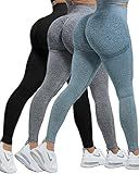 CHRLEISURE Workout Leggings Sets for Women, Gym Scrunch Butt Butt Lifting Seamless Leggings 3 Piece (Black, Gray, Blue, M)-1