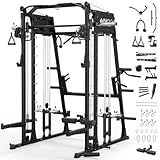 Mikolo Smith Machine, 2200lbs Squat Rack with LAT-Pull Down System & Cable Crossover Machine, Multi-Function Power Cage
