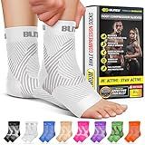 BLITZU Compression Socks for Plantar Fasciitis, Achilles Tendonitis, Arthritis Relief, Ankle Brace Compression Sleeve with Foot Arch Support, Ankle Wrap for Women, Men, Swelling & Heel Pain White S-M