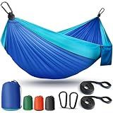 Camping Hammock Lightweight, Portable Hammocks Parachute Hammock with Two Tree Straps, Single or Double Travel Swing Nylon Camp Hammocks, Outdoor Essentials for Beach Backpacking Hiking, Blue