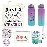 Gymnastics Gifts for Girls – Sports Gift Set with Water Bottle, Canvas Tote Bag, Makeup Bag, Scrunchie, Socks, Necklace & 50 Stickers – Gift for Girls Gymnast, Birthday Gifts for Gymnastics Lovers