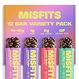 Misfits Protein Bar Variety Pack | Nutrition Bars - 14-15g Protein, 1g Sugar, Plant-based, Low Carb, Non-GMO, Gluten Free Snacks | Pack of 12, Multiple Flavors