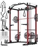 GarveeLife Power Cage, Multi-Functional Power Racks for Home Gym with Cable Crossover System, 1600 LBS Weight Capacity Fitness Squat Rack for Strength Workout with More Training Attachment, Red