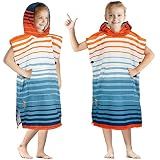 SUN CUBE Kids Changing Robe Surf Poncho, Kids Beach Towels, Hooded Towel For Toddler Bath Pool, Microfiber Quick Dry Wearable Towel Poncho with Hood, Swim Towel for Boys Girls 3-7 Years, Orange Stripe