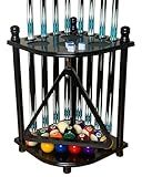 GACCO BILLIARDS Floor Pool Cue Rack Hold 8 Cue Sticks & Billiard Accessories. Corner Stand Pool Cue Holder Made of 100% Solid Hardwood. Provided Ball Rack Hook. CUE RACK ONLY (Black)