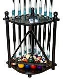 GACCO BILLIARDS Floor Pool Cue Rack Hold 8 Cue Sticks & Billiard Accessories. Corner Stand Pool Cue Holder Made of 100% Solid Hardwood. Provided Ball Rack Hook. CUE RACK ONLY (Black)