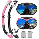 Snorkeling Gear for Adults, Snorkel Set Scuba Diving mask Dry-Top, Adult Swimming Goggles w/Nose Cover, HD Tempered Glass Panoramic Anti-Leak Anti-Fog, Travel Snorkeling Packages