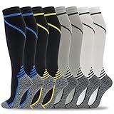 fenglaoda 8 Pairs Compression Socks for Men & Women 20-30 mmHg Knee High Nurse Pregnant Running Medical and Travel Athletic(L/XL,Multi01 )
