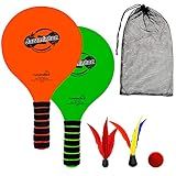 Jazzminton Paddle Ball Game Beach for Family and Friends - 2 Paddles, 2 Birdies, 1 Ball and Carry Bag – Wind Birdie Included for Windy Days