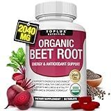 Organic Beet Root Powder Tablets - 2040mg Natural Nitric Oxide Beets to Support, Energy, Black Pepper Better Absorption, Non-GMO, for Men Women, 90 Tablets